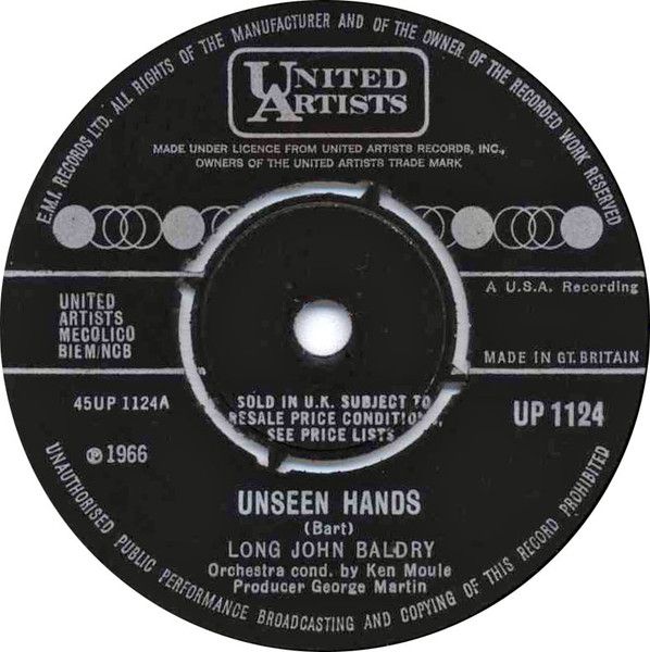 The record label for Long John Baldry's 1966 single "Unseen Hands".