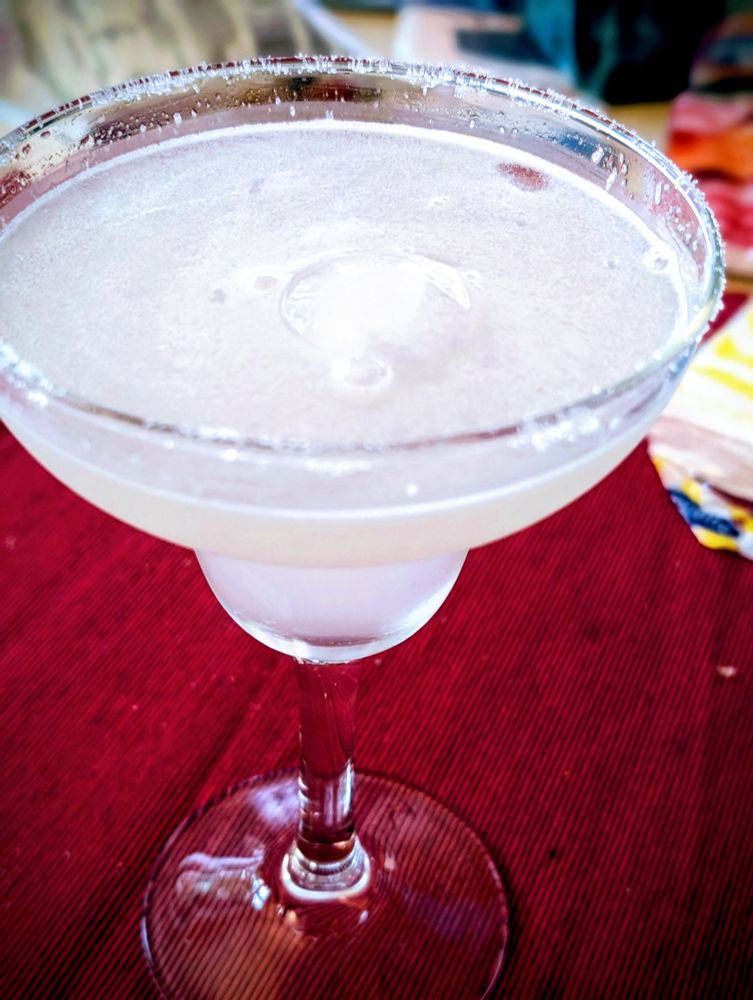 A margarita with salt rim on the glas