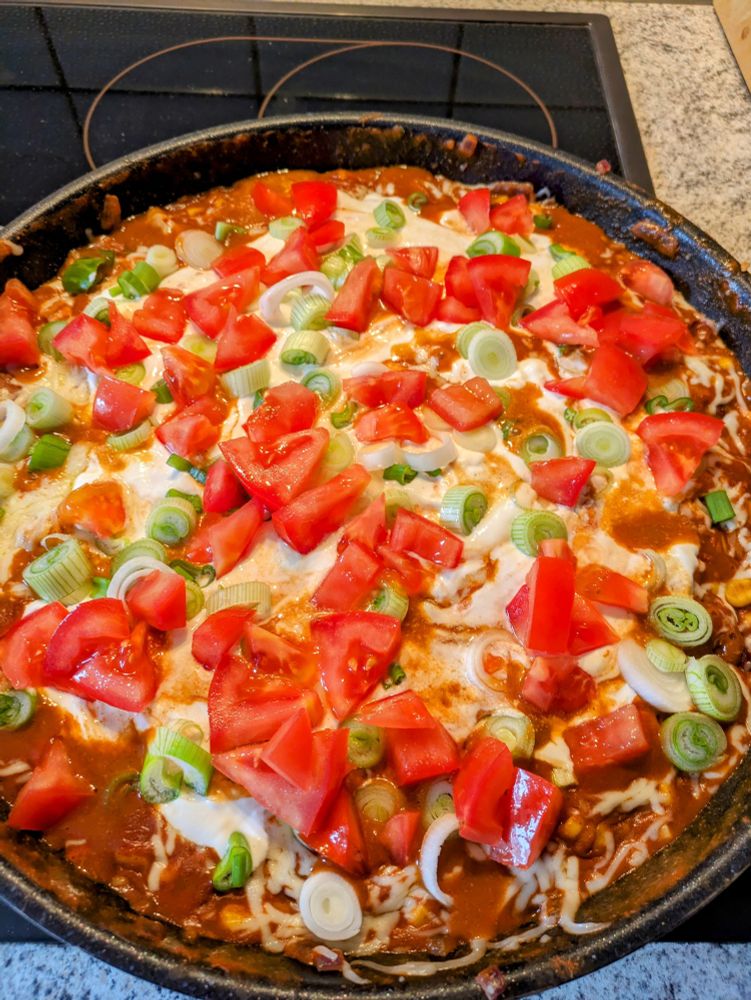 Burrito bowl out of a frying pan