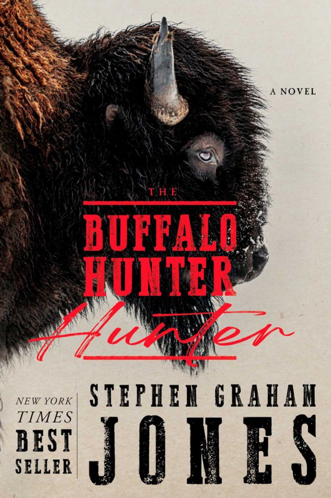 The cover for "The Buffalo Hunter Hunter." It has a plain off white or beige background with a Buffalo head in profile. 
