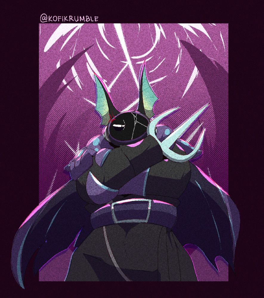 A high-angle shot drawing of Tide, a humanoid fish creature, with his weapon up ear his head as a form of taunt to show how menacing he is.