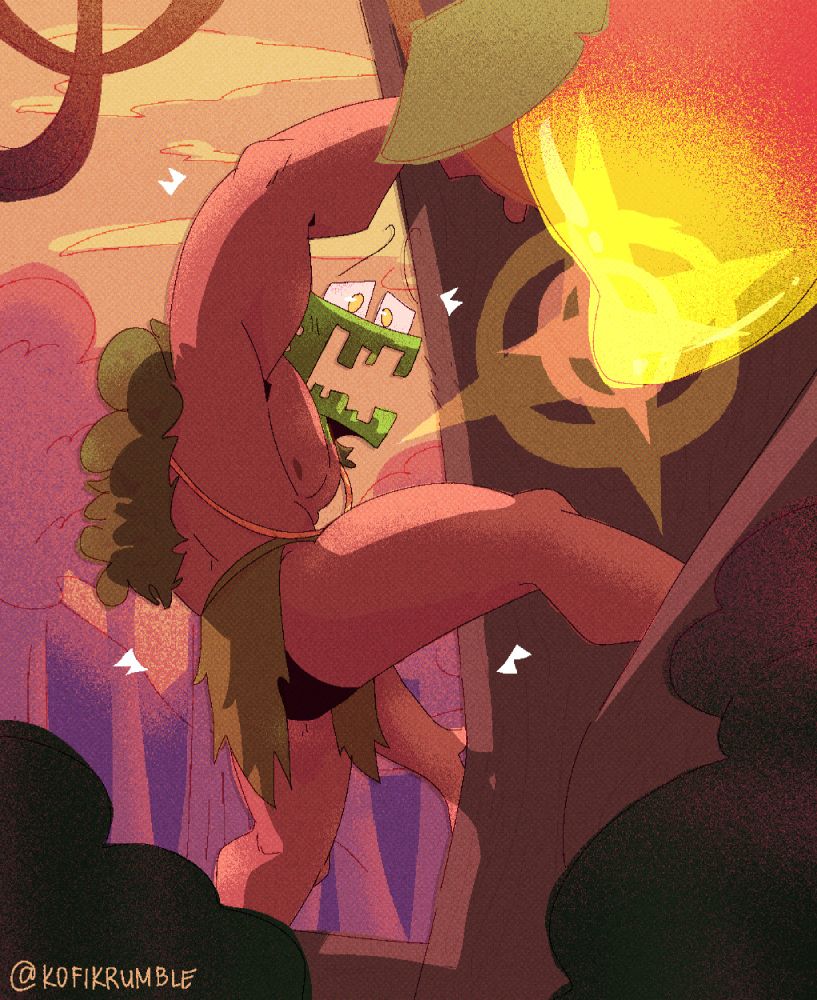 It is almost nightfall, and a surprised 347, a glare-based original character from Minecraft, as he looks at another mango in the distance. He seems to have climed the wrong tree.