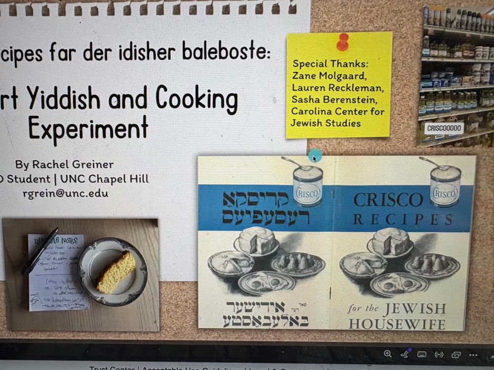 A streengrab of a PowerPoint cover slide discussing Yiddish and crisco 