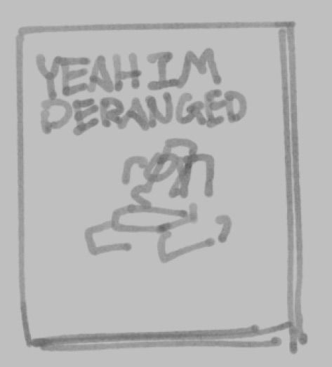 Doodle of Perceptor in alt mode on a book that is titled “yeah I’m deranged” 