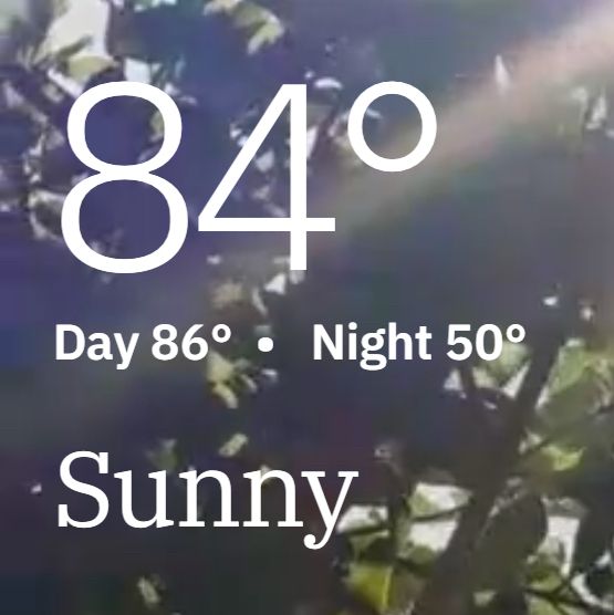 a screenshot of the weather app, with the current temperature being 84, high of 86, and low of 50