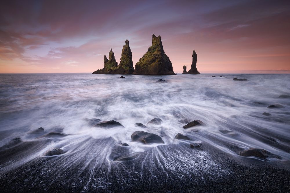 Long exposure at the famous REYNISDRANGAR rock group on the south coast of Iceland.