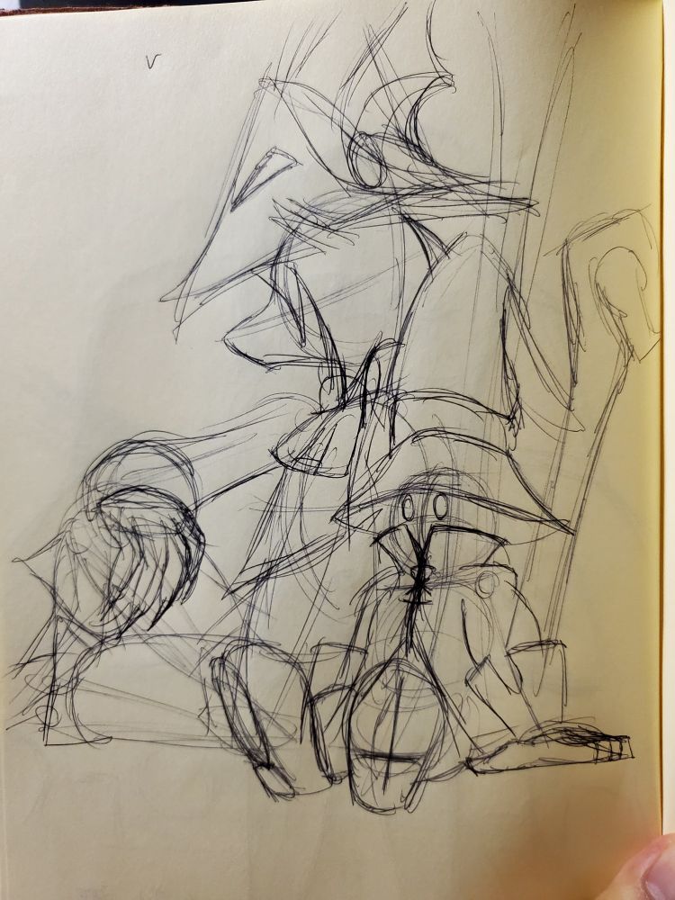 Sketch of Freya Crescent and Vivi Ornitier sitting together