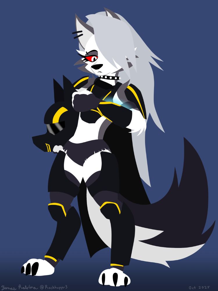 Drawing of Loona from Helluva Boss wearing a Helldivers armor