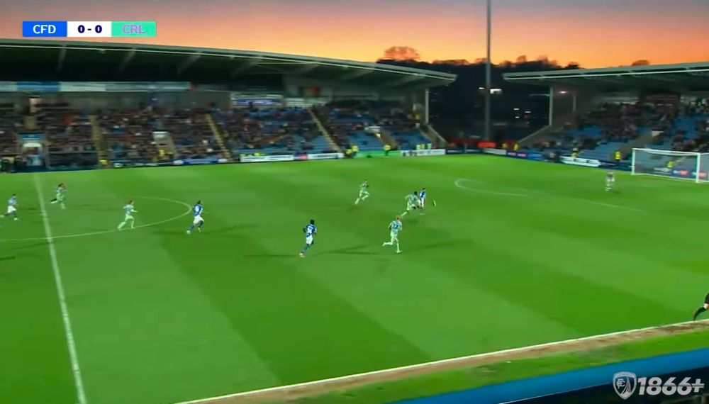 Chesterfield attack the North Stand vs Carlisle United with a spectacular sunset in the background 