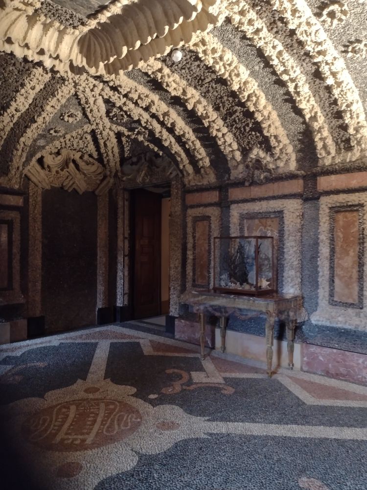 room with crepuscular ceiling made of idk fossilised sea anenomes or something 