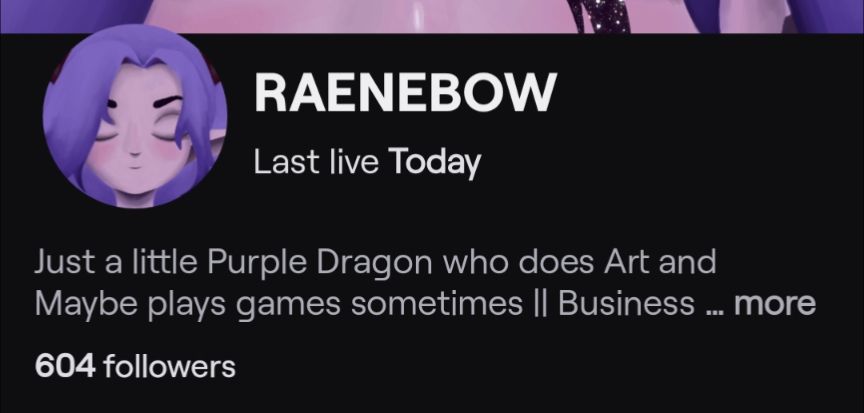 Screenshot of Twitch profile showing 604 followers