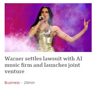 Warner settles lawsuit with AI music firm and launches joint venture