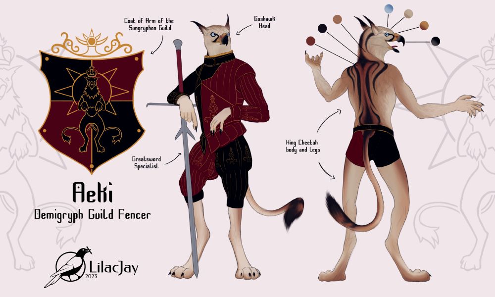 Ref sheet of Aeki, an anthro Demigryph