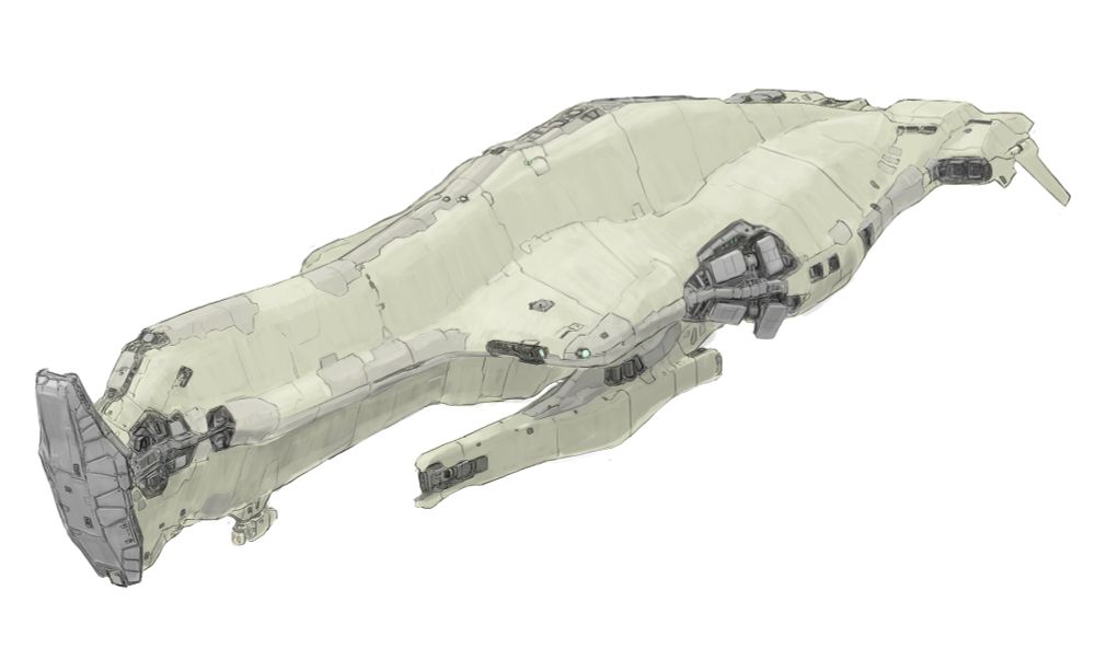 spaceship concept with a shield at the bow