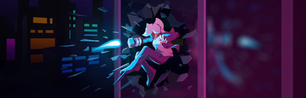 banner art for Kinetic Breakthrough, with Arin breaking through a window and shattering the glass.