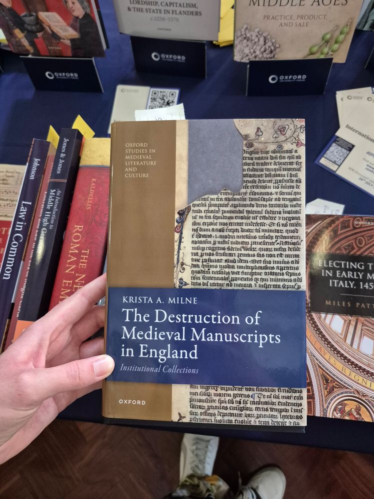 Book (The Destruction of Medieval Manuscripts in England) on a book table at Leeds International Medieval Congress