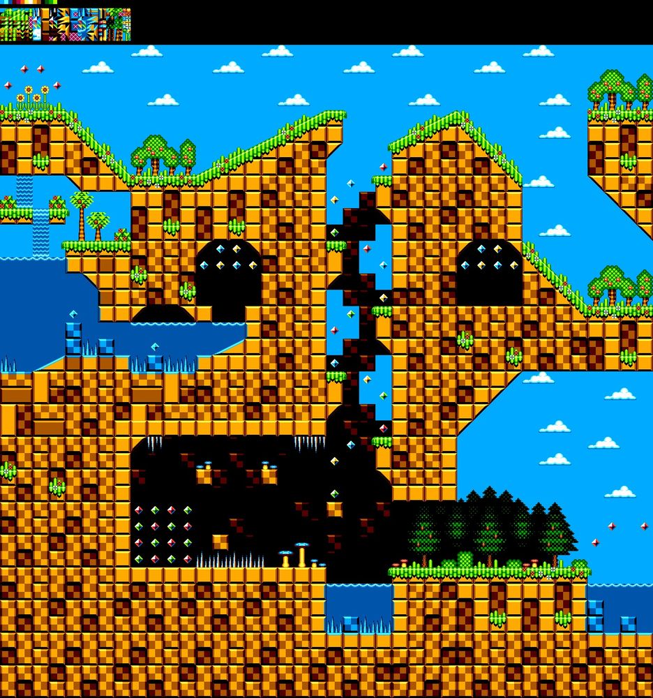 SMS-spec Sonic-inspired side-scroller mockup.