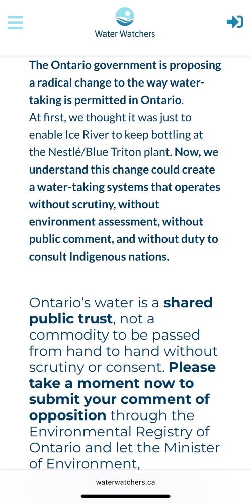 Conservation and Parks, and the Premier know that the people of Ontario say water permits are not transferable assets.
Water is for Life, Not Profit.
Submit a message below to make sure
Ontario knows we reject these proposed changes to water taking permits
Stop Ford's Next
Agenda - Water
Grabs. Say No to Transferrable Water Taking permits.