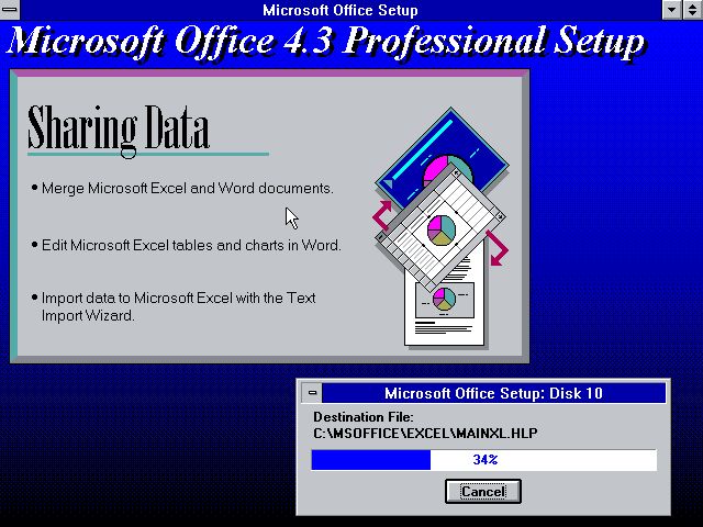 The install screen of Microsoft Office 4.3 Professional Setup on Windows 3.1 