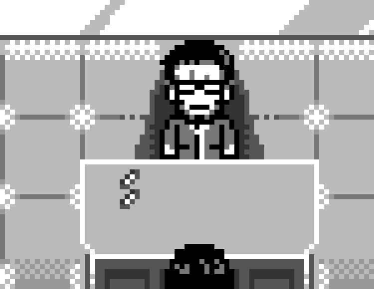 The sprite of Gendo from Neon Genesis Evangelion. He's shown against a large chair, but because of the limited shades of grey used by the game, the chair can be misinterpreted as lighter/red hair