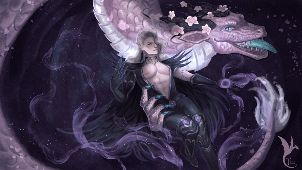 illustration of dnd character and a dragon
