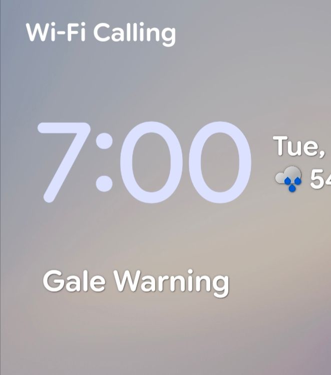 Screenshot of phone with gale warning.