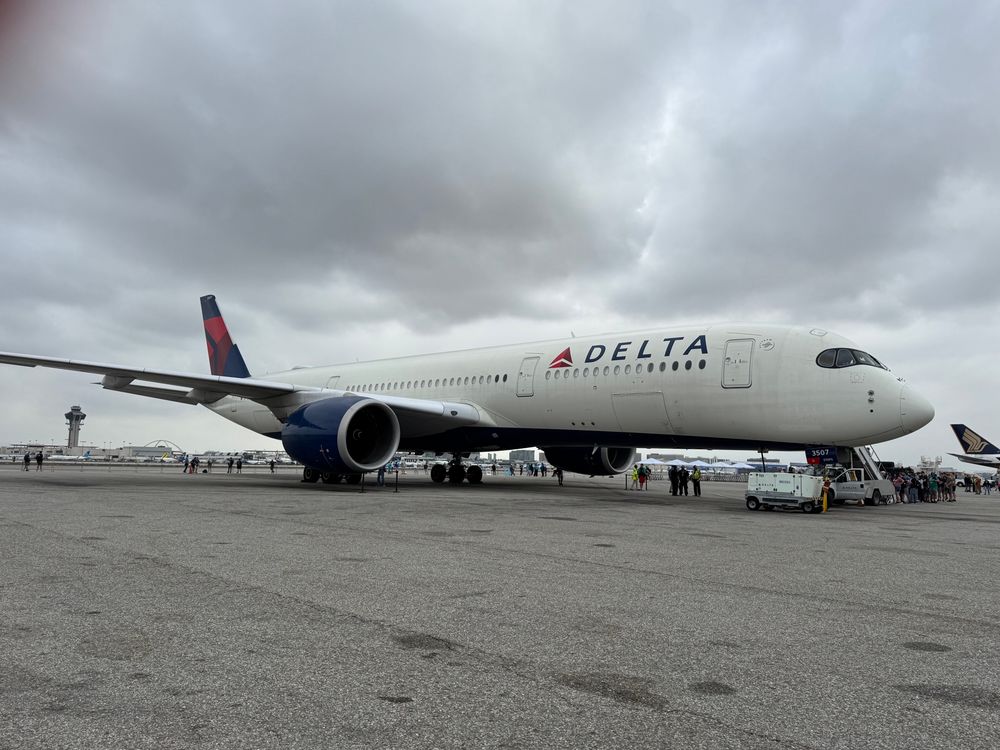 A parked Delta Air Lines Airbus A-350 on the south ramp at LAX Airport. 