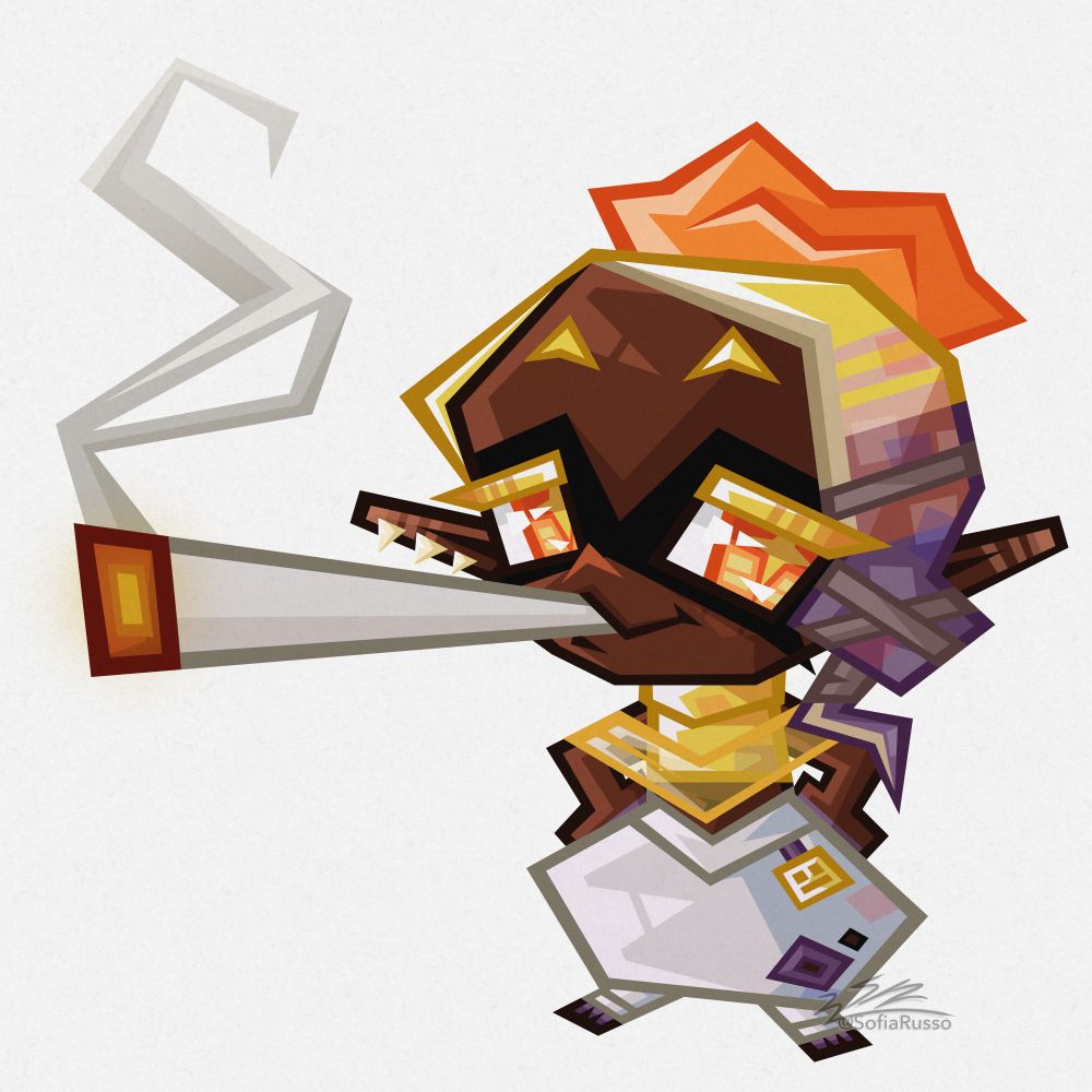 Dumb artwork of Frye from Splatoon3 smoking a fat blunt based on the Ralsei Deltarune meme