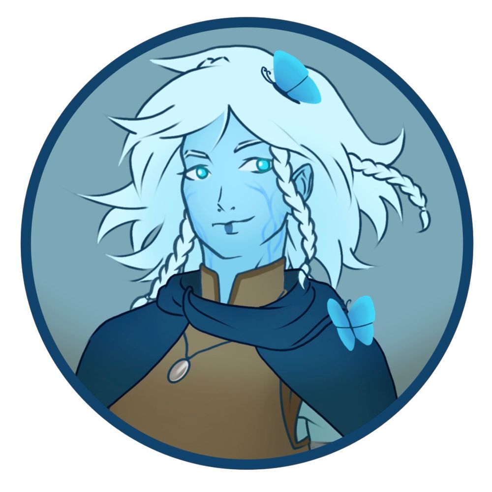 bust up drawing example of a character in a round frame