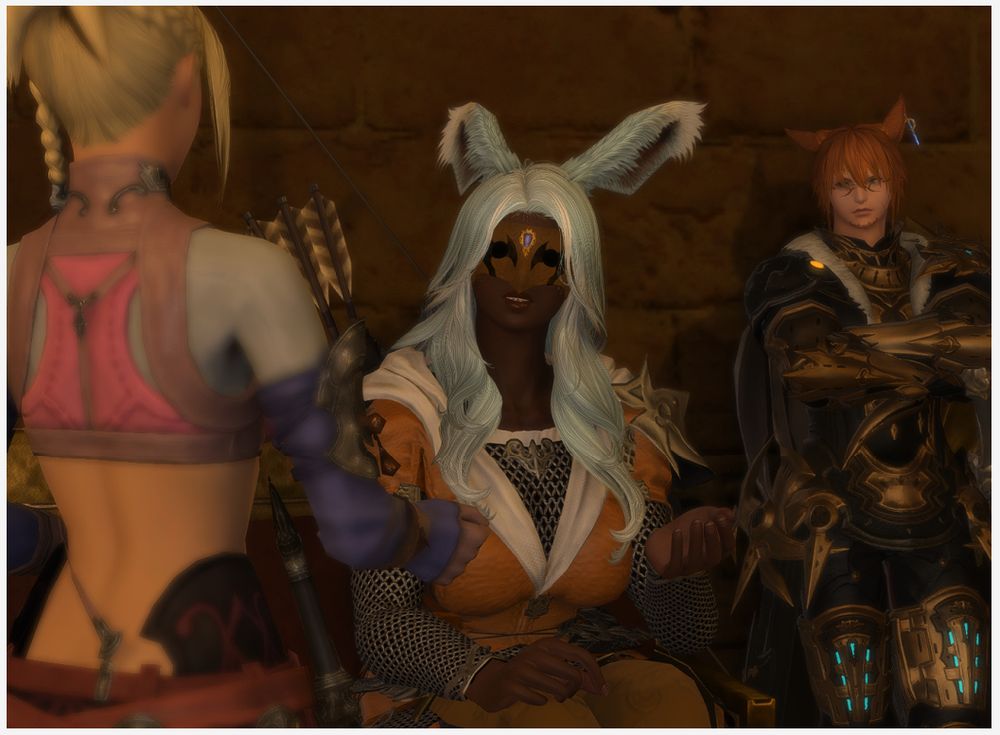 After the introdutions, Yda, Papalymo and Urianger had to depart to do things, and despite my anxiety starting to yell at me I had a few questions bouncing around in my head, feeling like I needed to be explained more about the primals, as well as the Echo if possible. I moved to sit on the bench beside Y'shtola while Talen moved to lean against the wall beside me.

Moonily: So if at all possible, can you tell me more of the Echo?

Minfilia: I can yes. Aside from it suddenly causing you to pass out and giving you visions of someones memories and past, which we have no control over, it also will allow you to understand other languages. There is a possibility as well that the Echo might also give different other things that we do not know of yet.