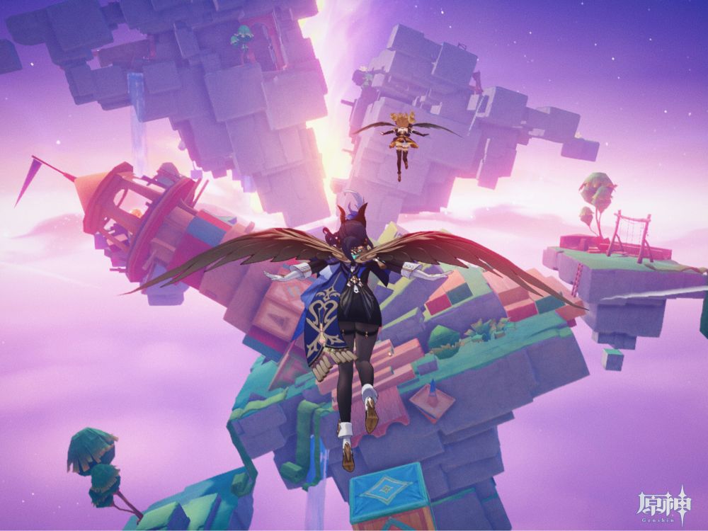 シムランカを飛ぶクロリンデさんとナヴィアちゃん