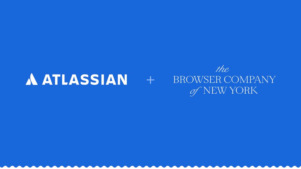Logos of Atlassian and The Browser Company of New York on a blue background.