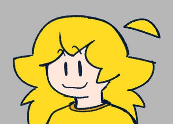 Headshot of Maya, she's smiling looking at the camera.
Her shirt is yellow with a darker orange color on the ends it.
This is a crop of a larger image, showing her outfit for chapter 2, the kofi link shows it in full.