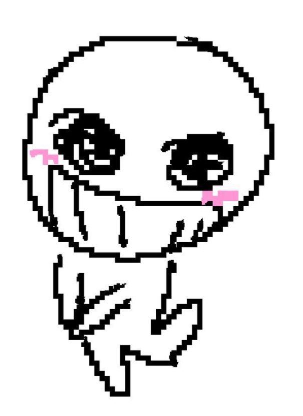 An MSPaint drawing of a simple cartoon character blushing and grinning with hands held together and one leg kicked up