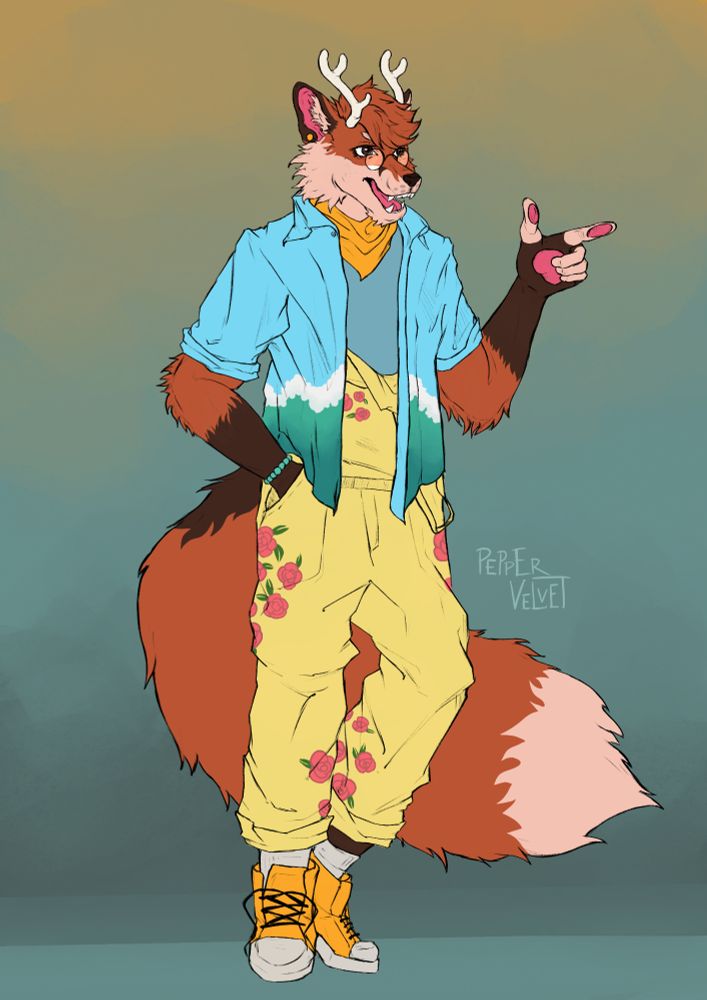 A foxalope in a stylish outfit!