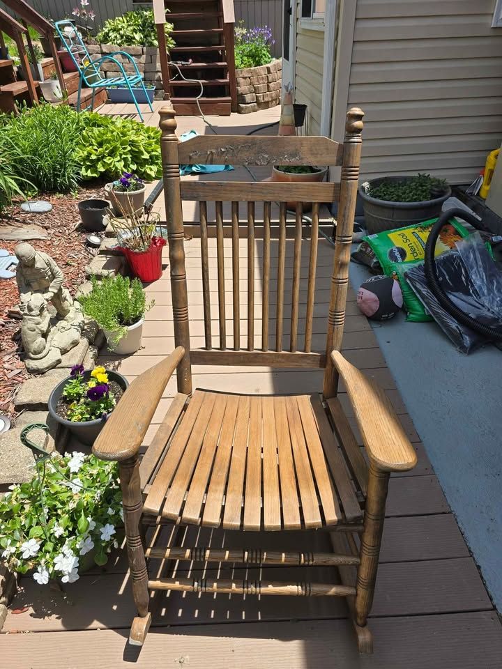 Picture of the wood rocking chair I got for my porch.
