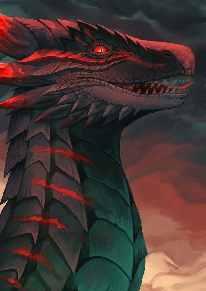 A portrait of a dragon based on blood stone