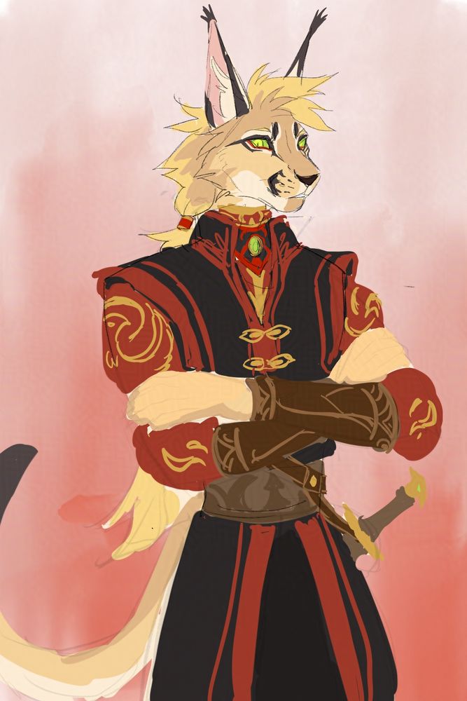 An anthro feline with his arms crossed