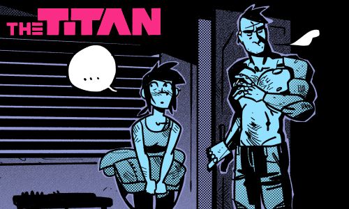 Two characters stand in a dark apartment. The girl looks around awkwardly as a guy closes the door behind her.