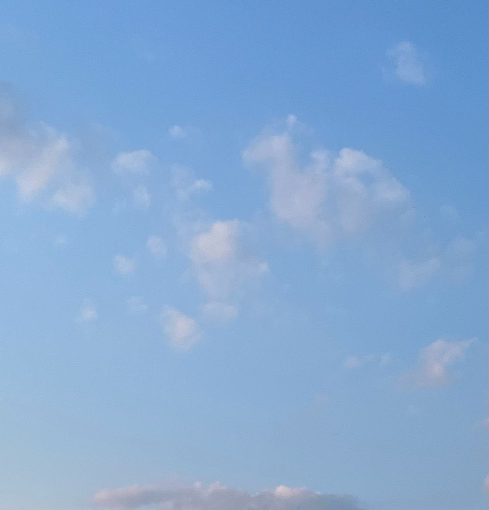 Light blue sky with a few wispy, white clouds mostly across the middle of the frame. 