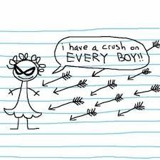 "The Ugly One" from Teen Girl Squad says, "I have a crush on every boy!" as a hail of arrows descends on her.