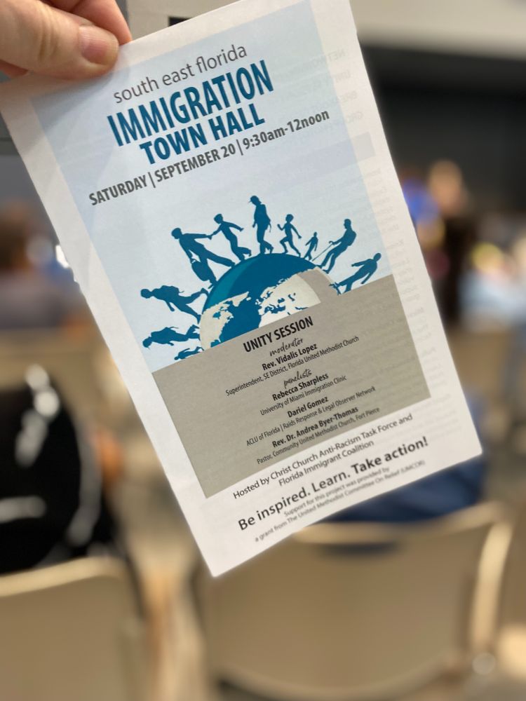 IMMIGRANT TOWN HALL FORT LAUDERDALE, FL Rev. Vidalis Lopez, superintendent of the South East District of the Florida United Methodist Church, with Dariel Gomez, ACLU of Florida; Rebecca Sharpless, founding director of the University of Miami Immigration Clinic; and Rev. Dr. Andrea Byer-Thomas, pastor of Community UMC, Fort Pierce