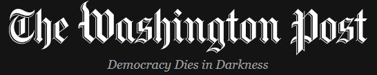 An image of the banner/herald atop the Washington Post webpage. The top line says "The Washington Post" and under that it says "Democracy Dies in Darkness"