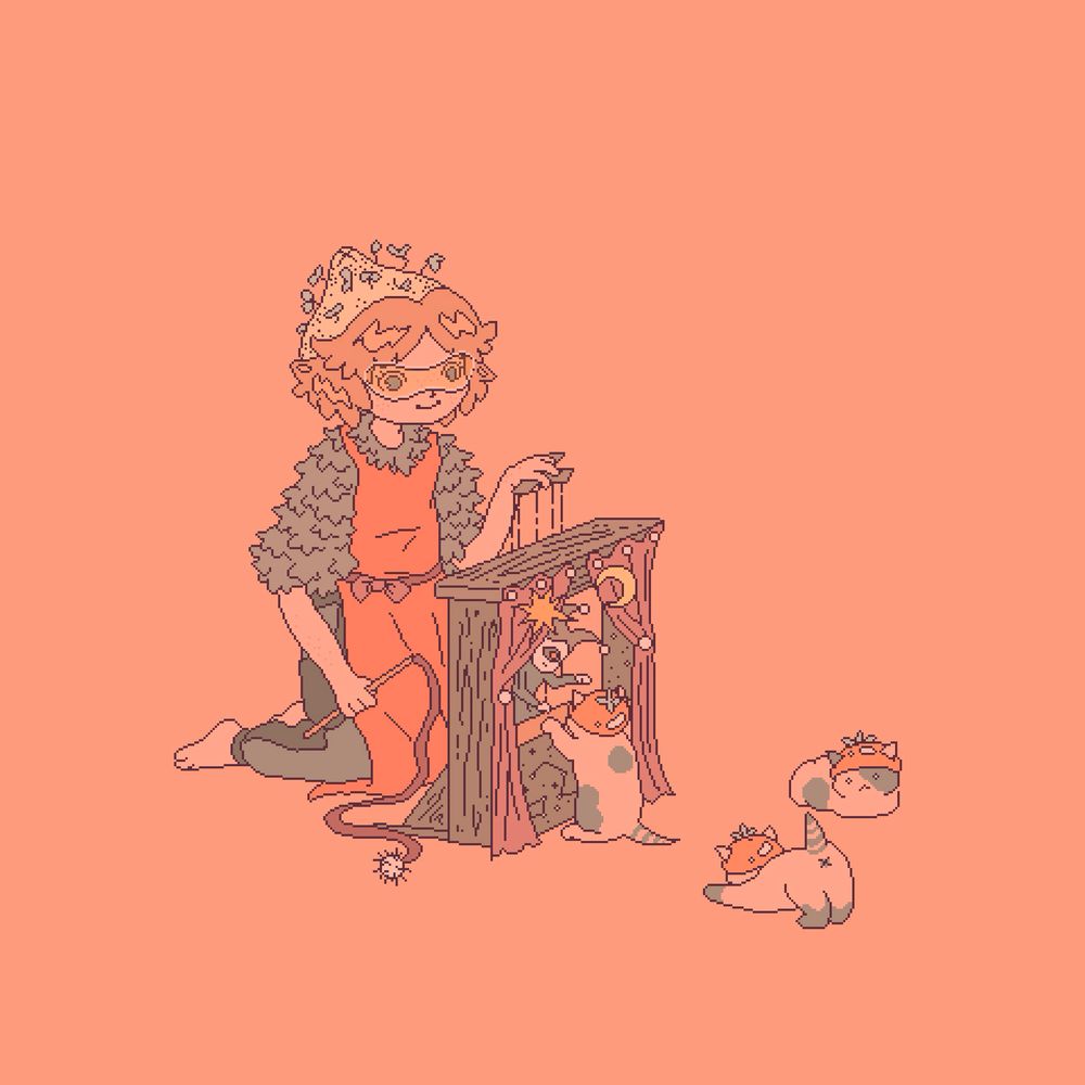 a lemon gorl entertaining her tomato kittens with a little theatre play. this was a lil bday gift for my pal last leap year (2024)