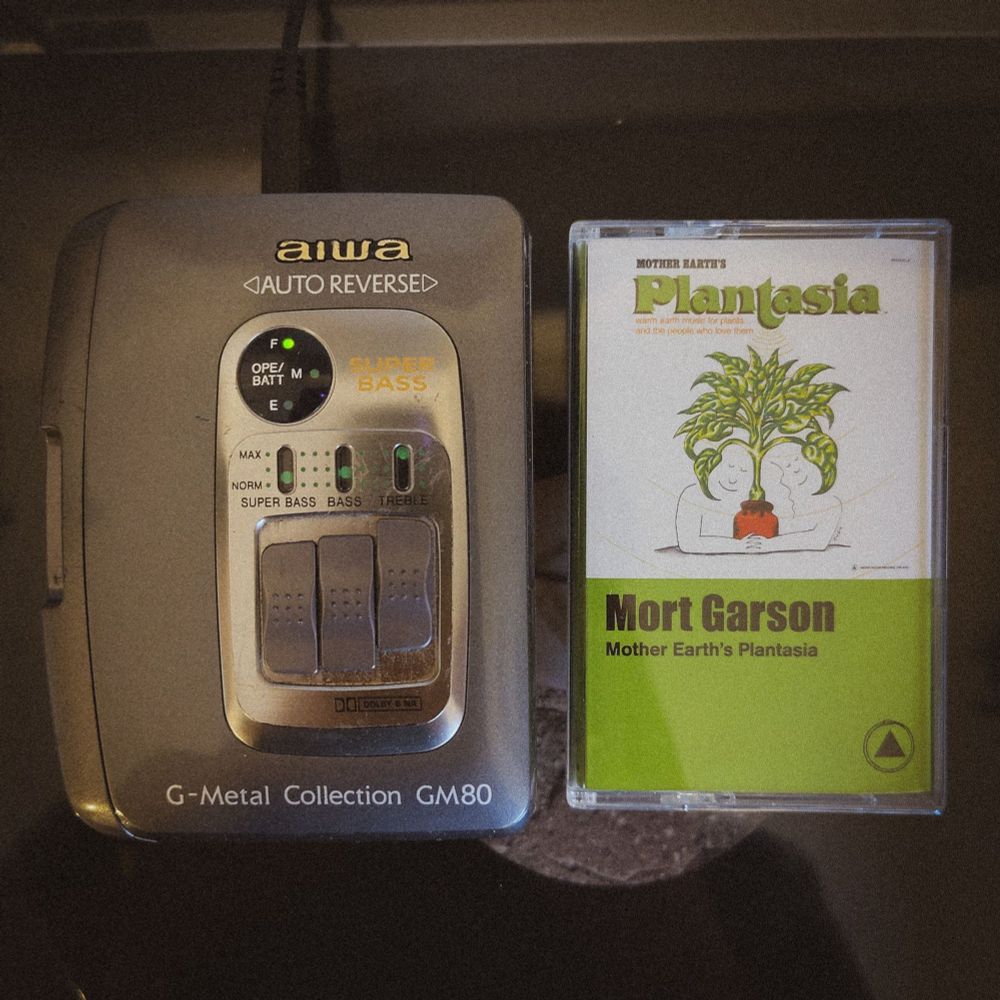 Portable cassette player and cassette of Mother Earth's Plantasia by Mort Garson