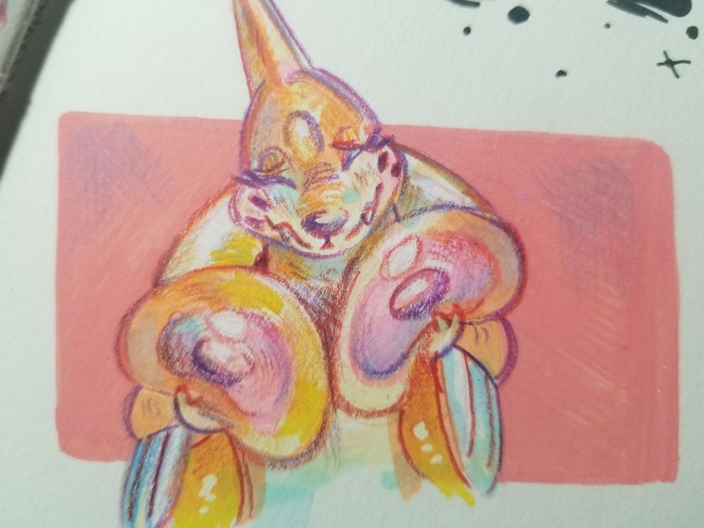 Traditional drawing of a floatzel holding up her huge tits.