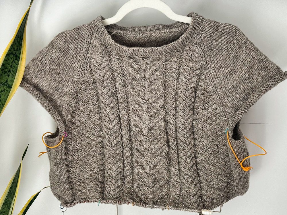 Cabled sweater in progress