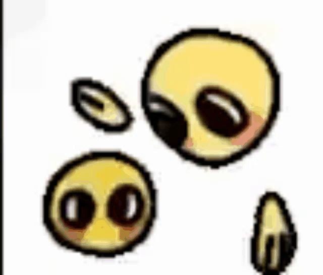 a bunch of yellow smiley faces with black eyes on a white background