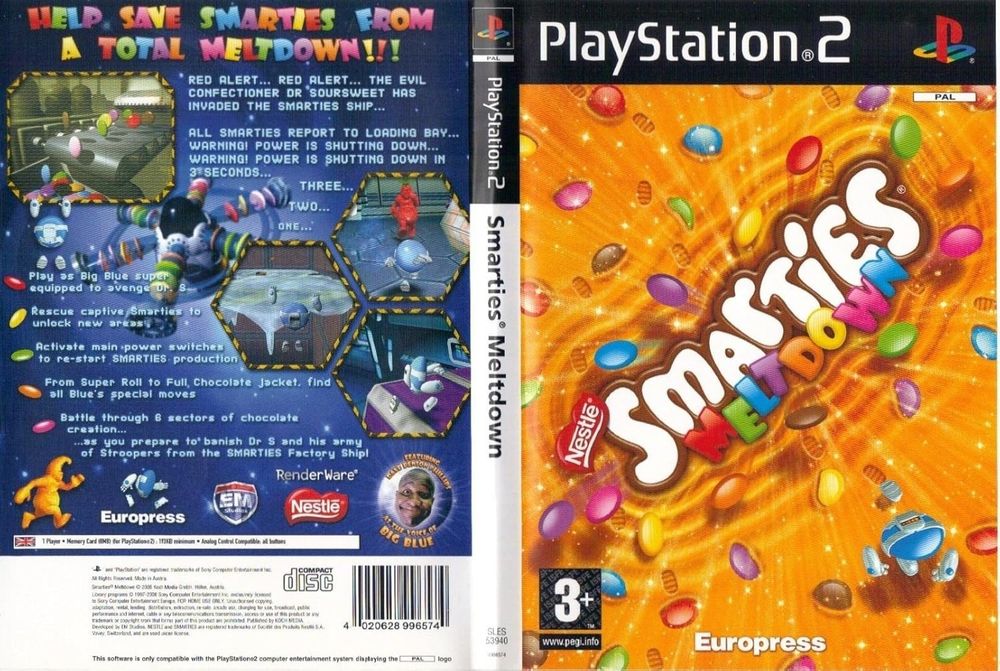 The UK game cover for Smarties Meltdown.