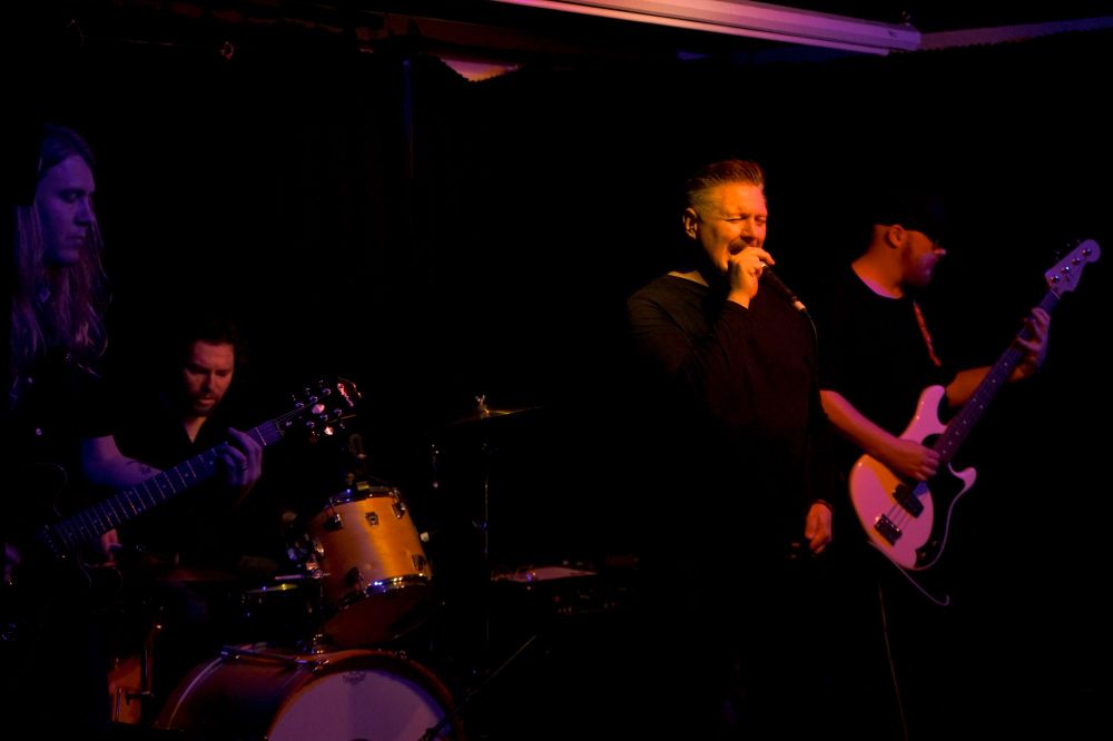 Rock band, Wyrd Tides, performing live on stage at Fox & Newt, Leeds, UK.